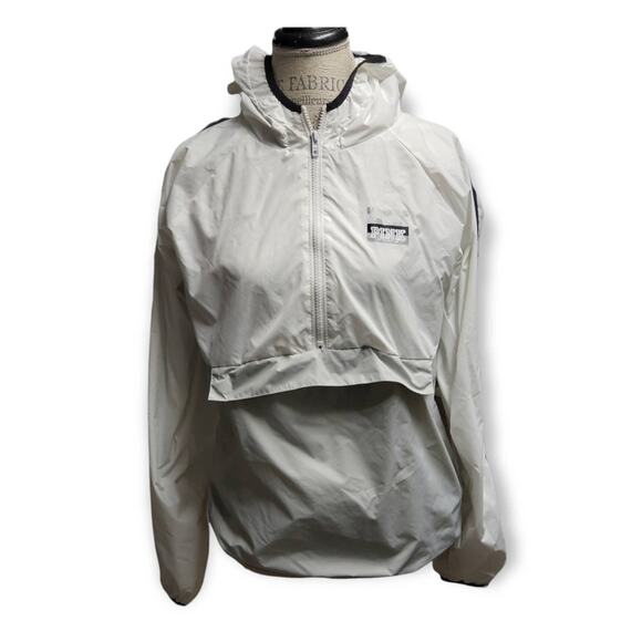 Victoria Secret PINK White / Gray Hooded Windbreaker Jacket Kangaroo Pocket - Picture 1 of 12